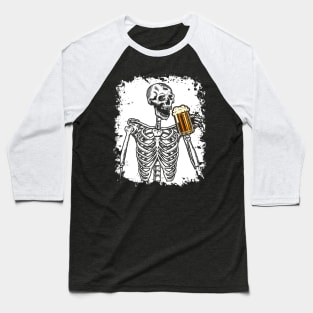 Halloween Shirt Beer Drinking Skeleton Skull Baseball T-Shirt